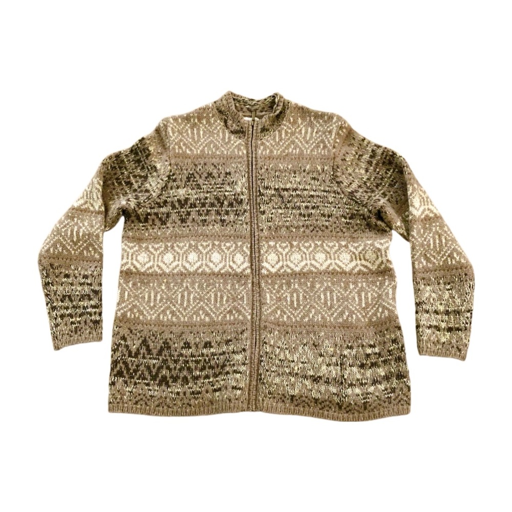 Coldwater Creek Multicolor Beige Knitted Full Zip Cardigan Sweater Large